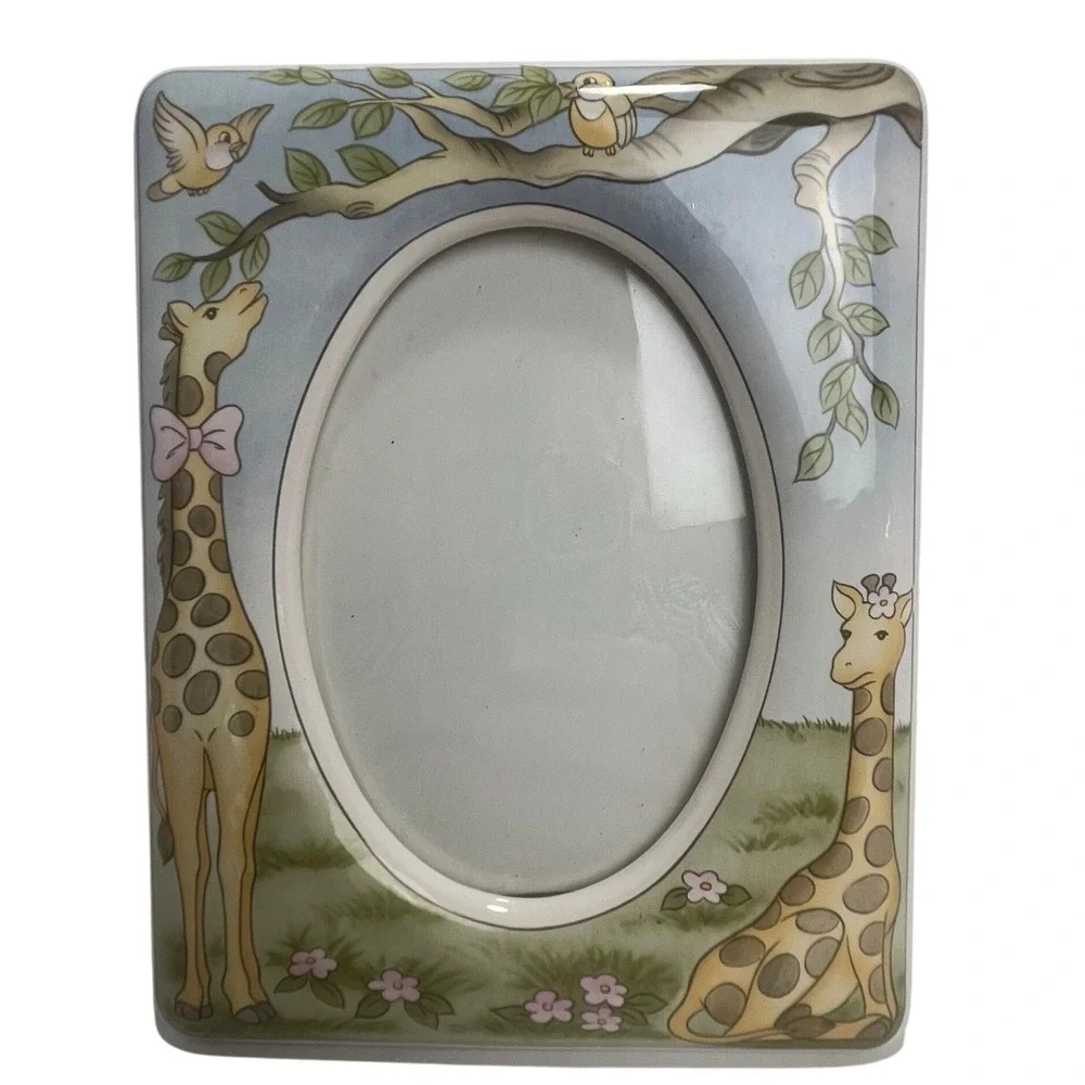 VTG Porcelain Giraffe Forest Nursery Baby‎ Rectangle Picture Frame Self Standing
